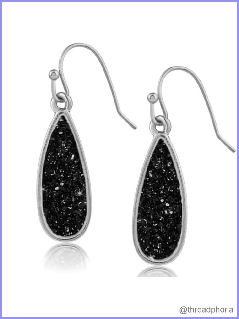 Boho Teardrop Dangle Earrings Simulated Druzy Stones Silver Plated